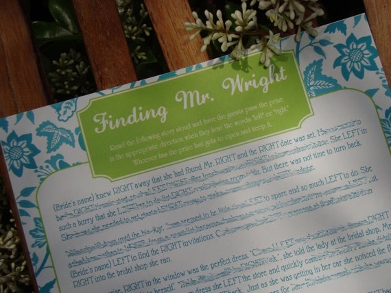 Bridal Shower Game Printable Finding Mr Right Left MANY DESIGN CHOICES 