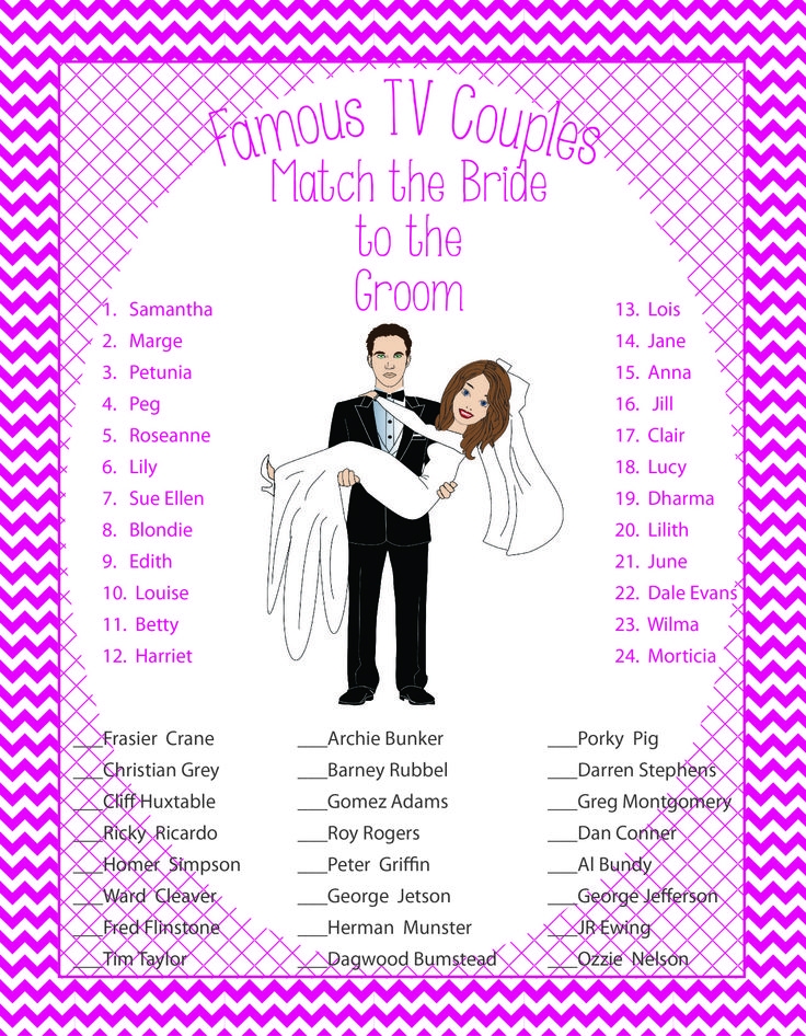 Bridal Shower Games Free Printables Famous Couples Templates Printable