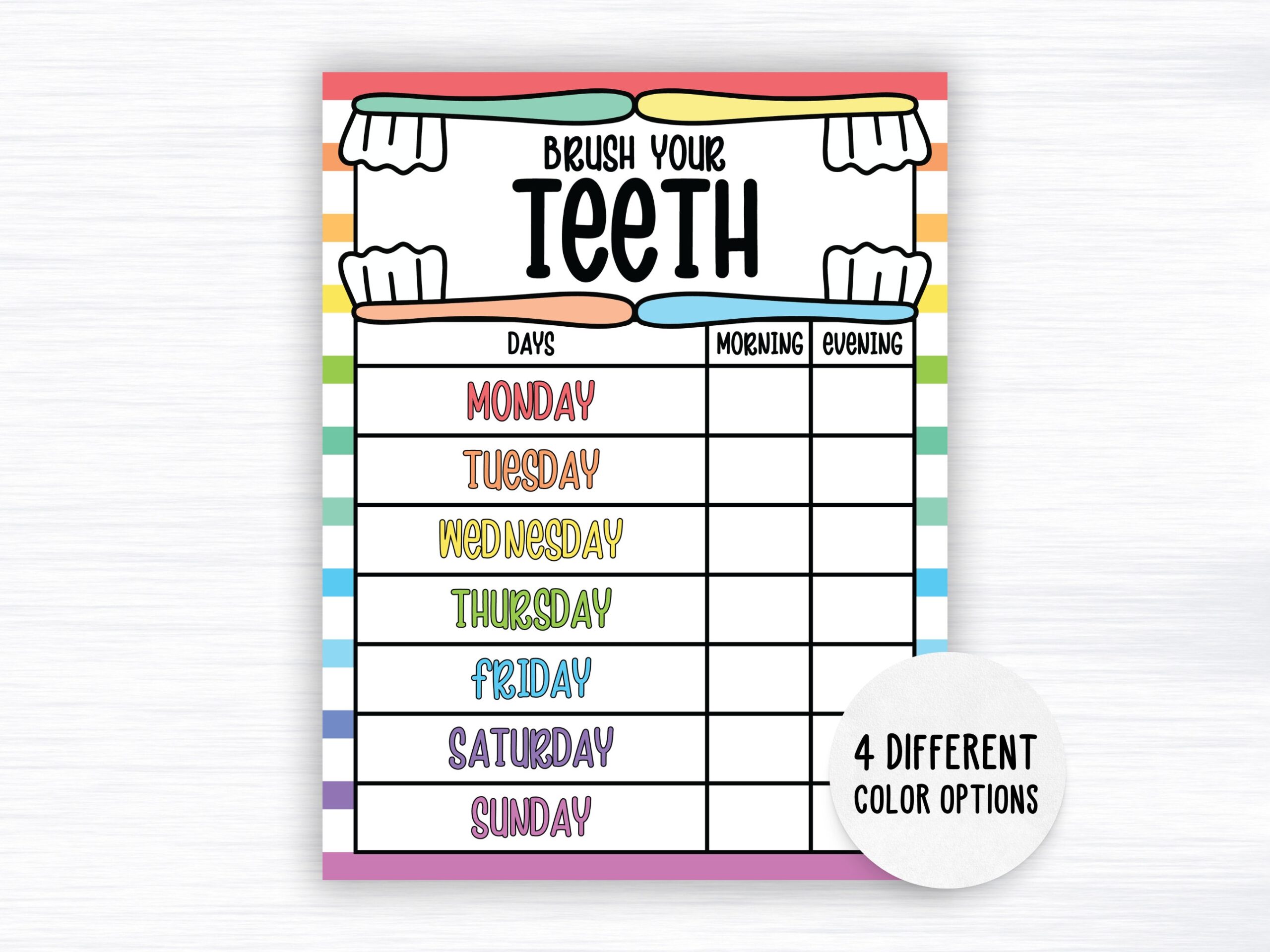 Brush Teeth Printable Brush Teeth Chart Toddler Brushing Teeth 