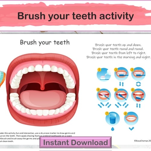 Brush Your Teeth Printable Activity Preschool Busy Book Page Etsy