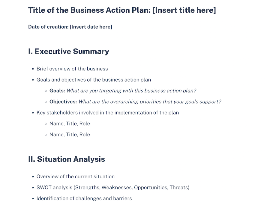 business action plan template