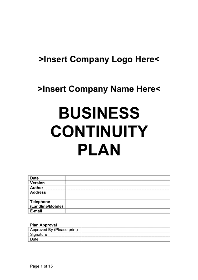 Business Continuity Plan Template In Word And Pdf Formats
