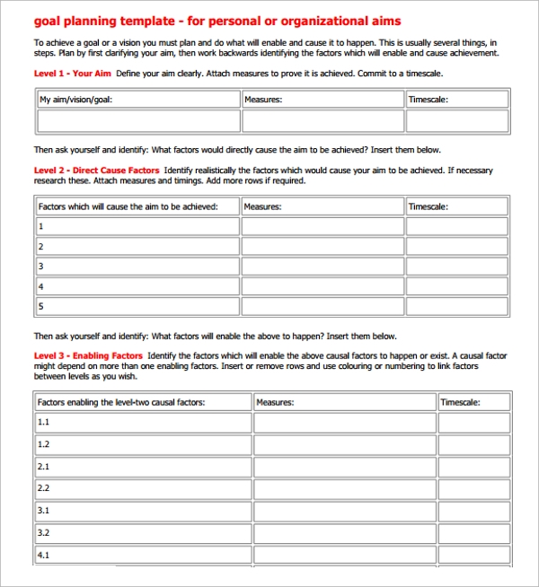 business goal planning template