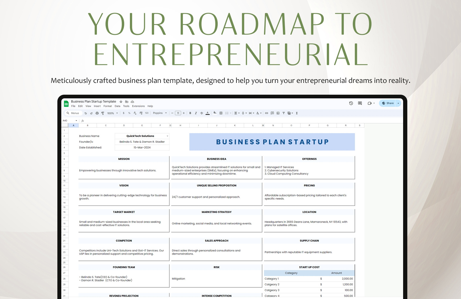 Business Plan Startup Template In Excel Google Sheets Download 