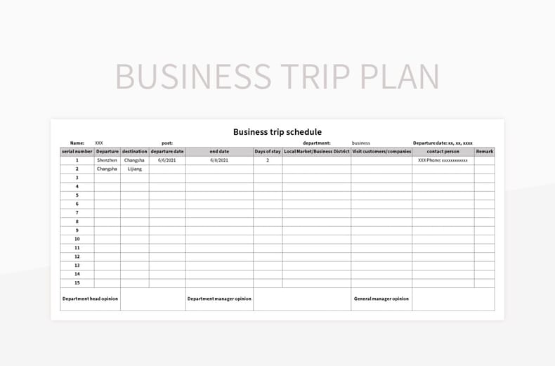Business Trip Plan Excel Template And Google Sheets File For Free 