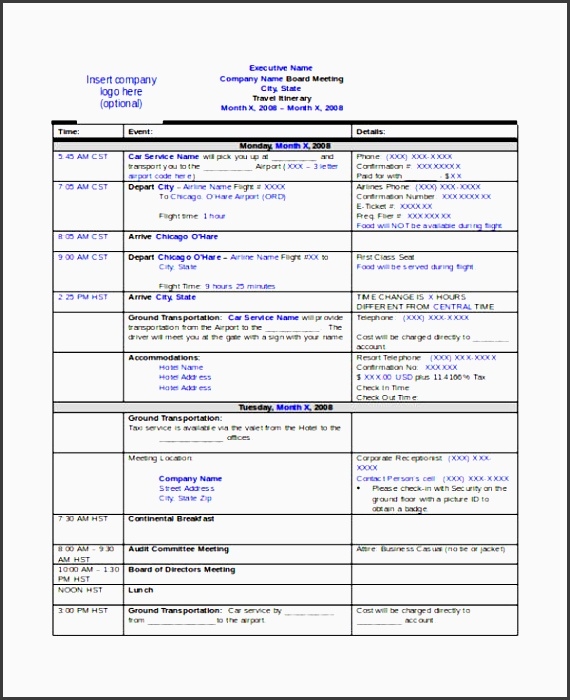 Business Trip Plan Template