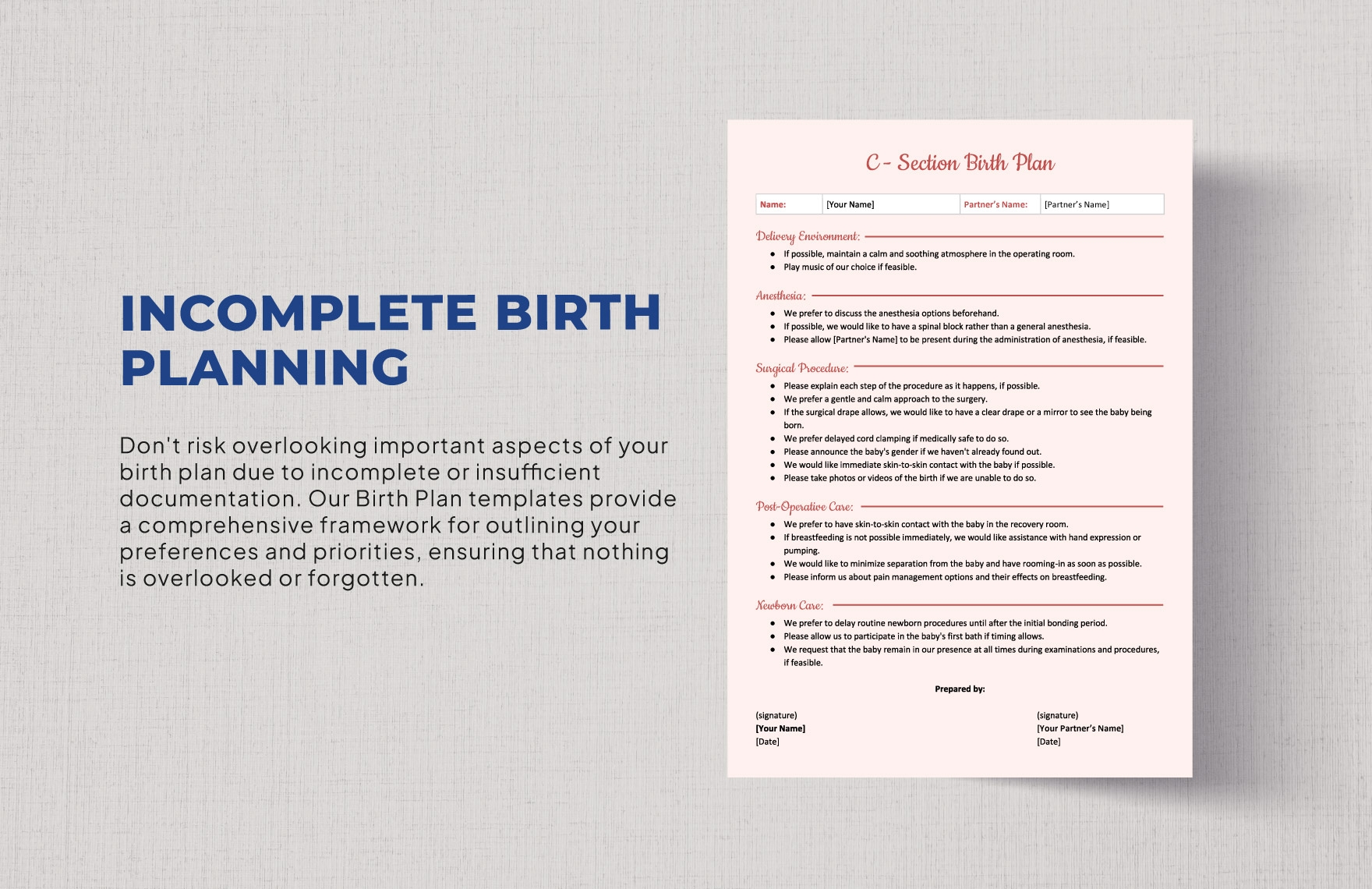 C Section Birth Plan Template Template