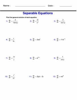 Calculus Worksheets Solving Separable Equations Of Differential 