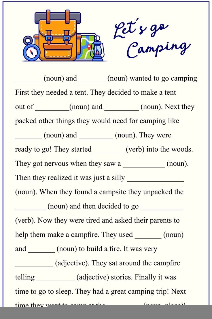 Camping Printable Activities Printable Mad Libs
