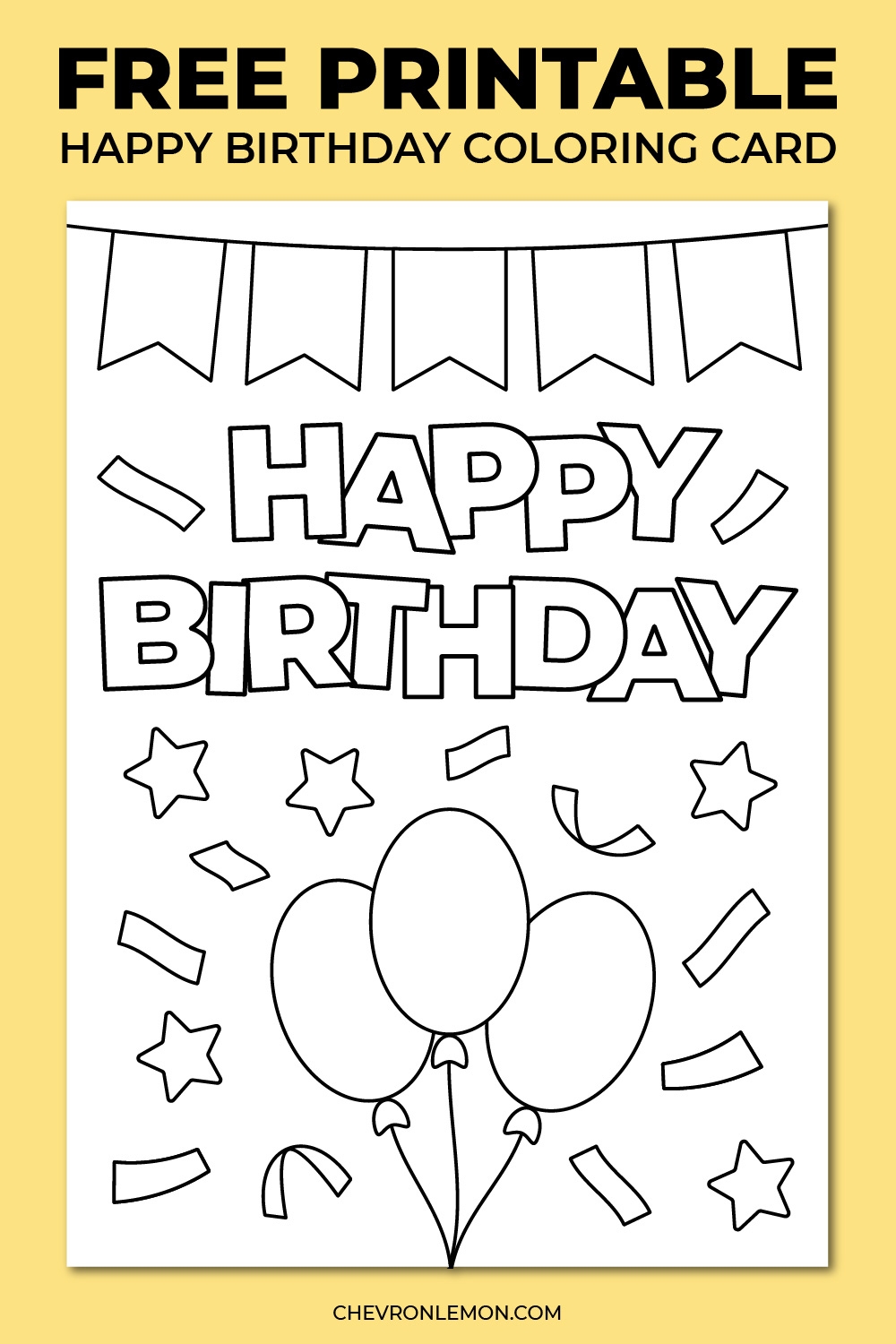 Card Template Printable Foldable Happy Birthday Coloring Card 