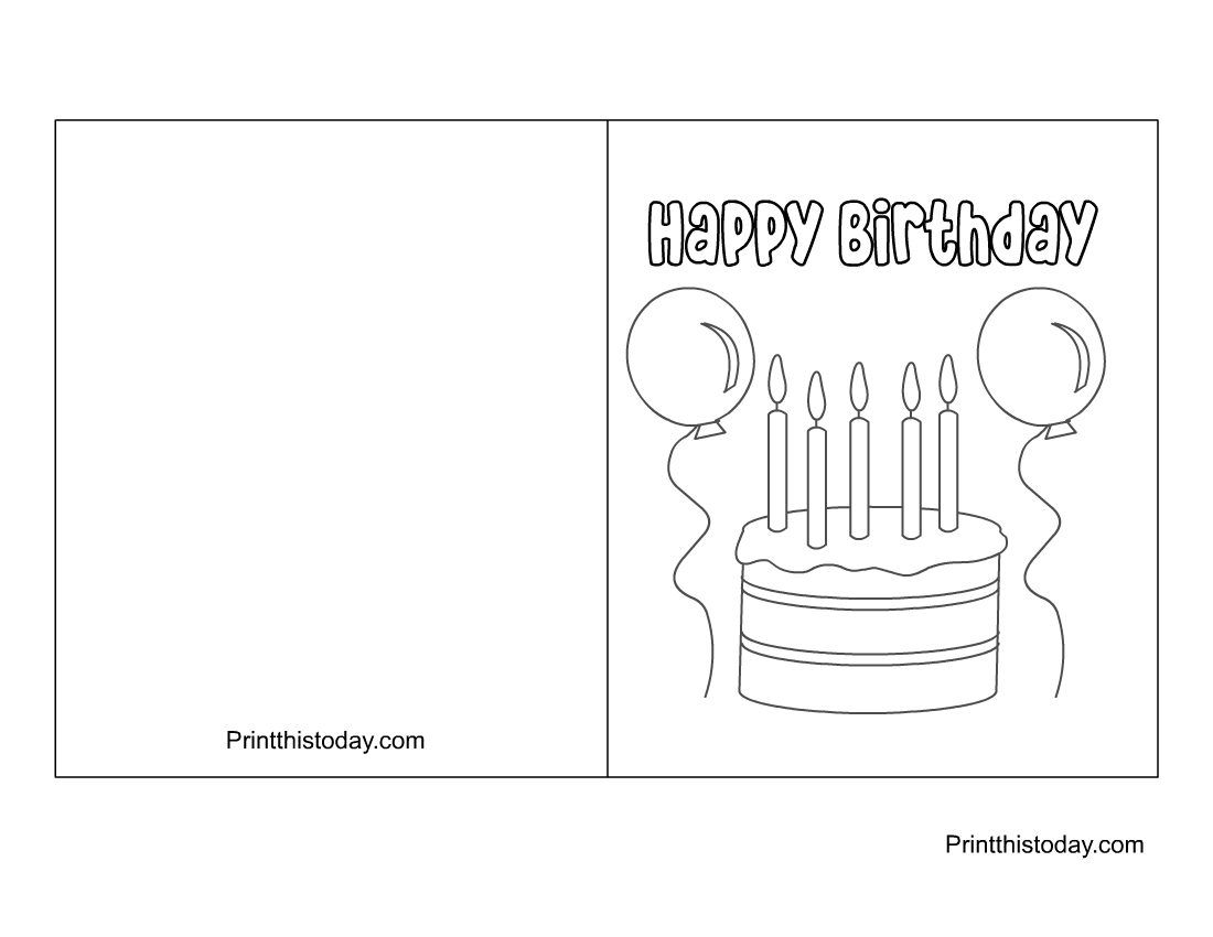 Card Template Printable Foldable Happy Birthday Coloring Card