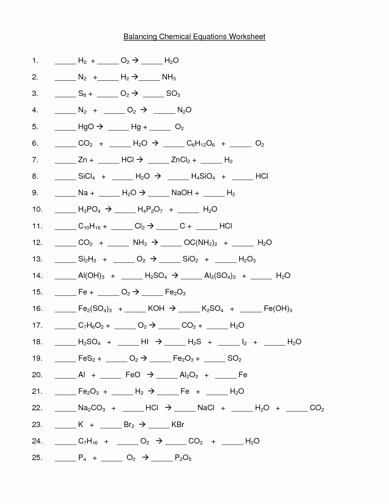 Chapter 7 Worksheet Balancing Chemical Equations Engaging Worksheet 