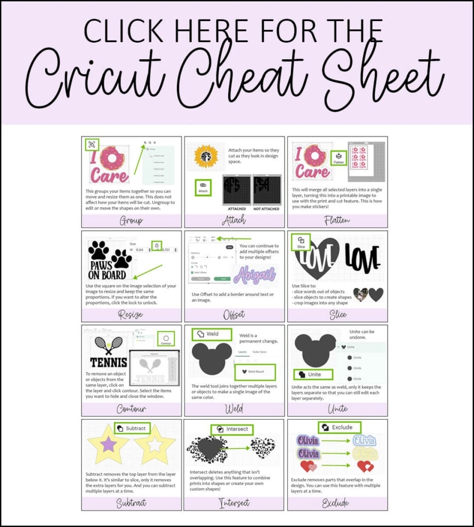 free printable cricut design space cheat sheets