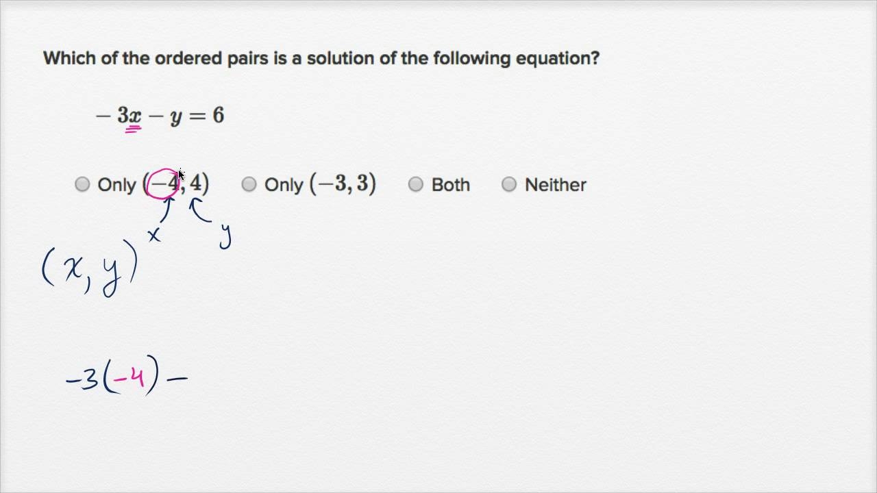 Checking Ordered Pair Solutions To Equations Example 1 QS LEAP 