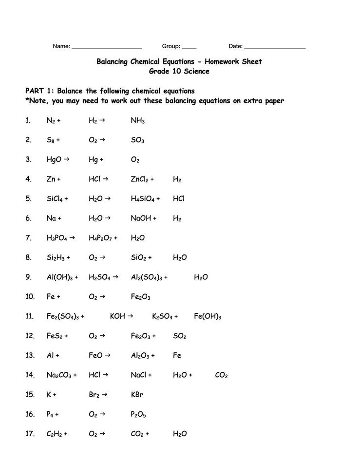 Chemistry 1 Balancing Chemical Equations Worksheet Athens Mutual 