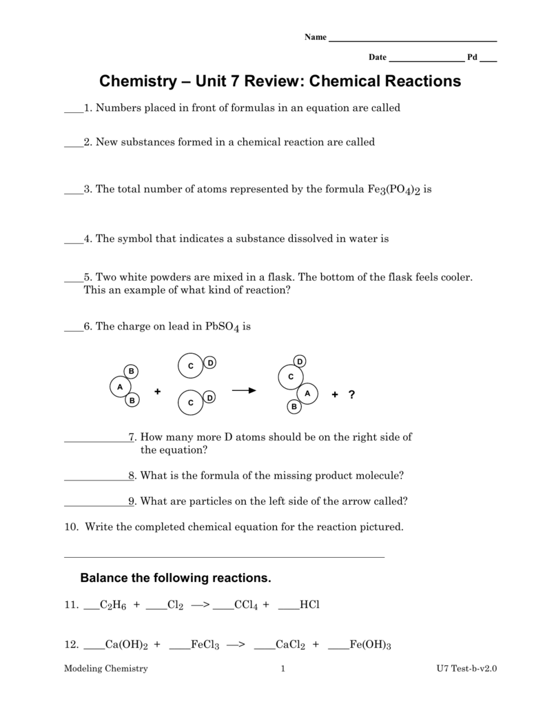Chemistry Unit 7 Reaction Equations Worksheet 1 Equations Worksheets