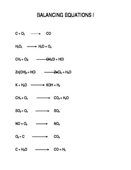 Chemistry Worksheet Easy Balancing Equations Problems By Ray Byle