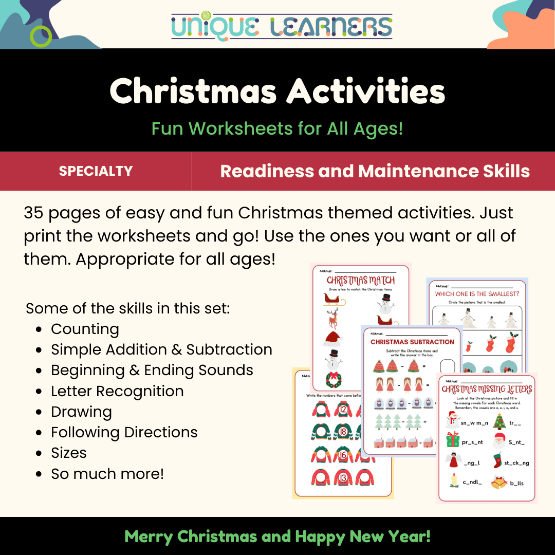 Christmas Activity Printables Unique Learners