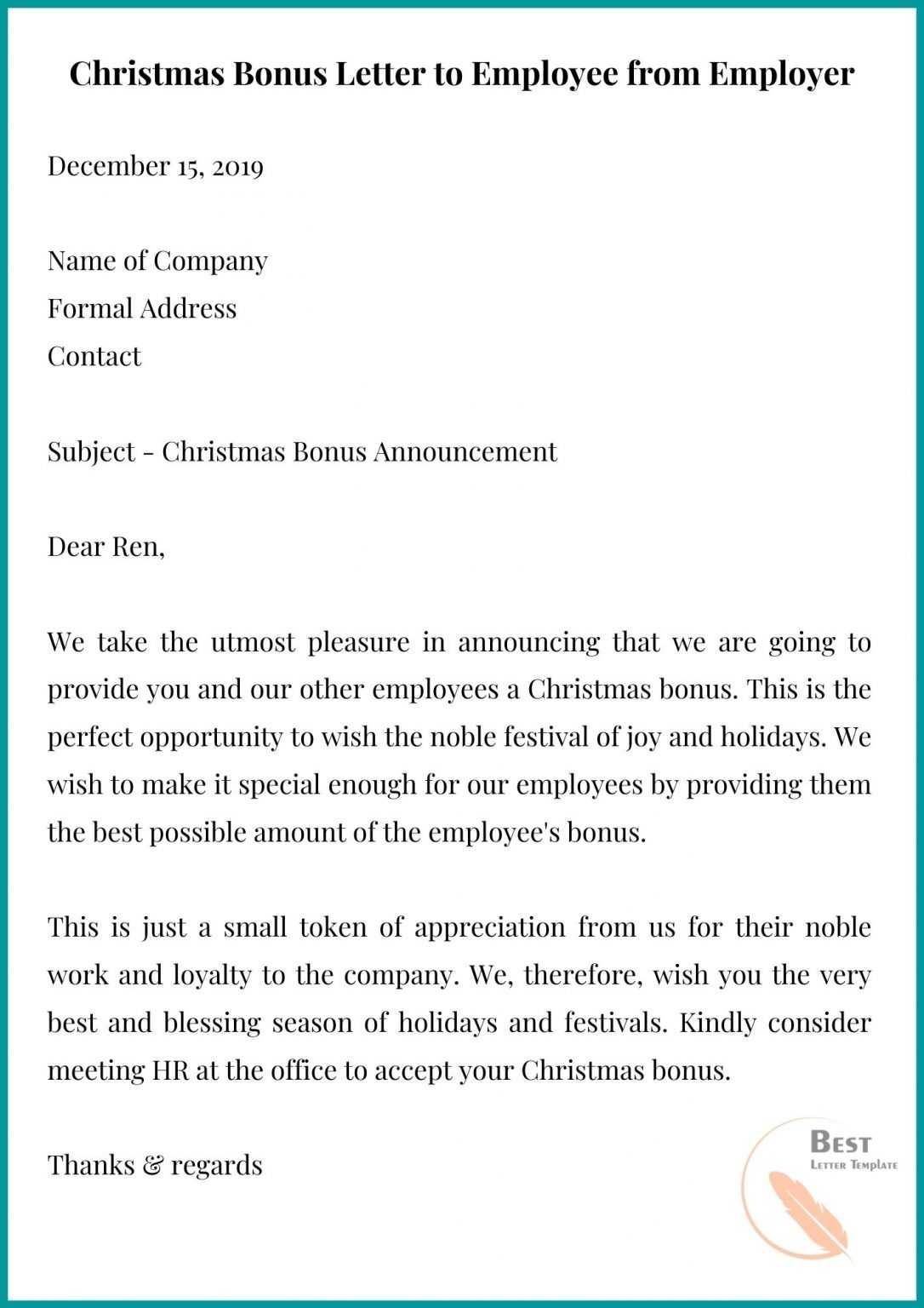 Christmas Bonus Letter Template Sample And Example