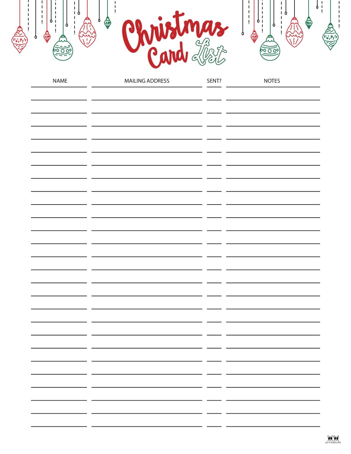 free printable christmas card list templates