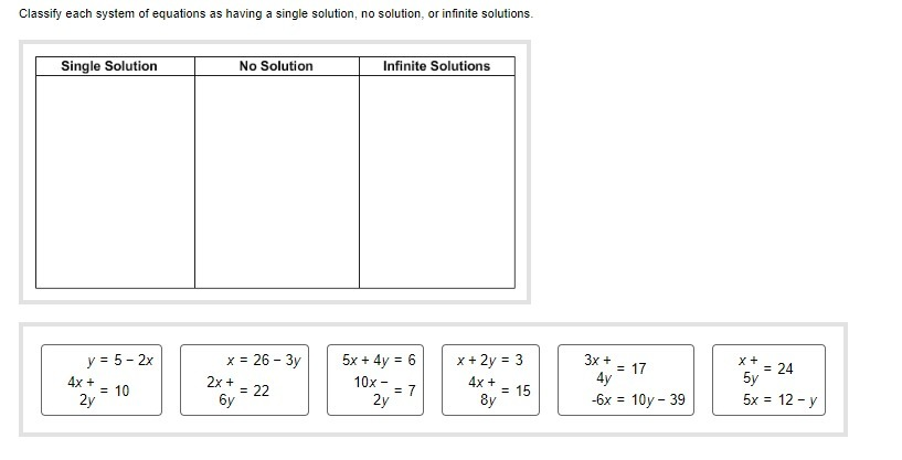 Classify Each System Of Equations As Having A Single Solution No 