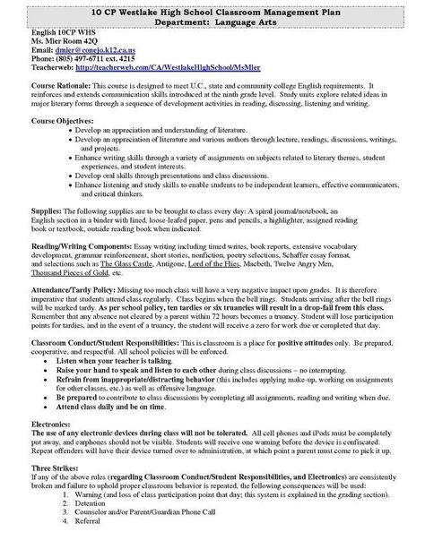 Classroom Management Plan Template Classroom Management Plan Template 