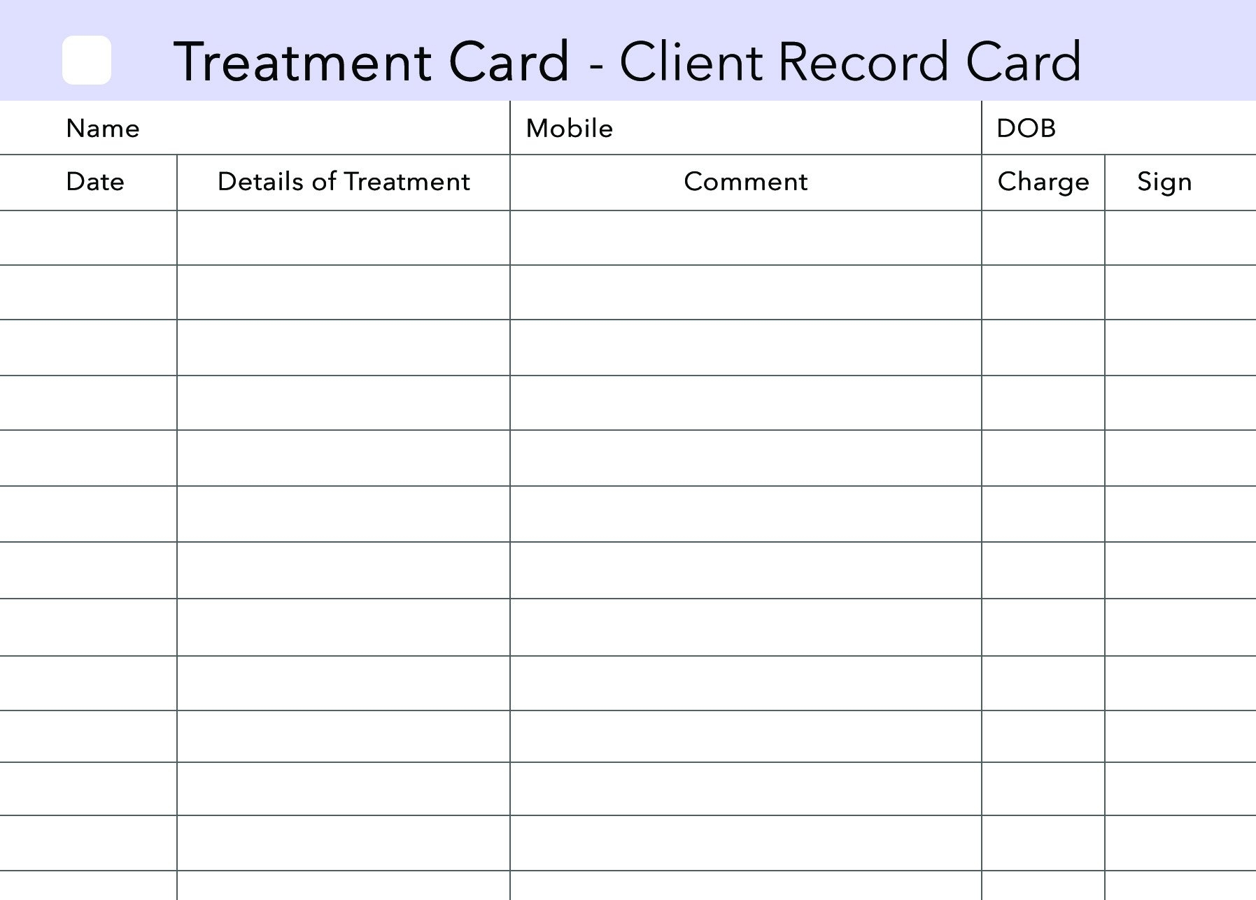 Client Record Card Template Free