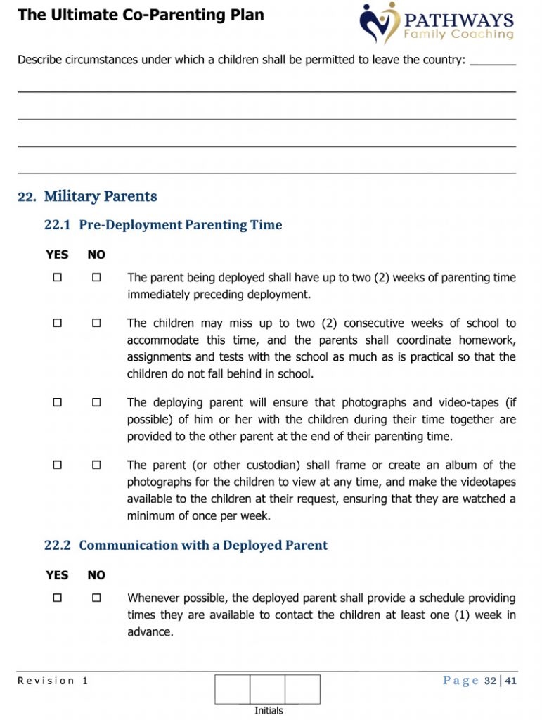 co parenting plan template