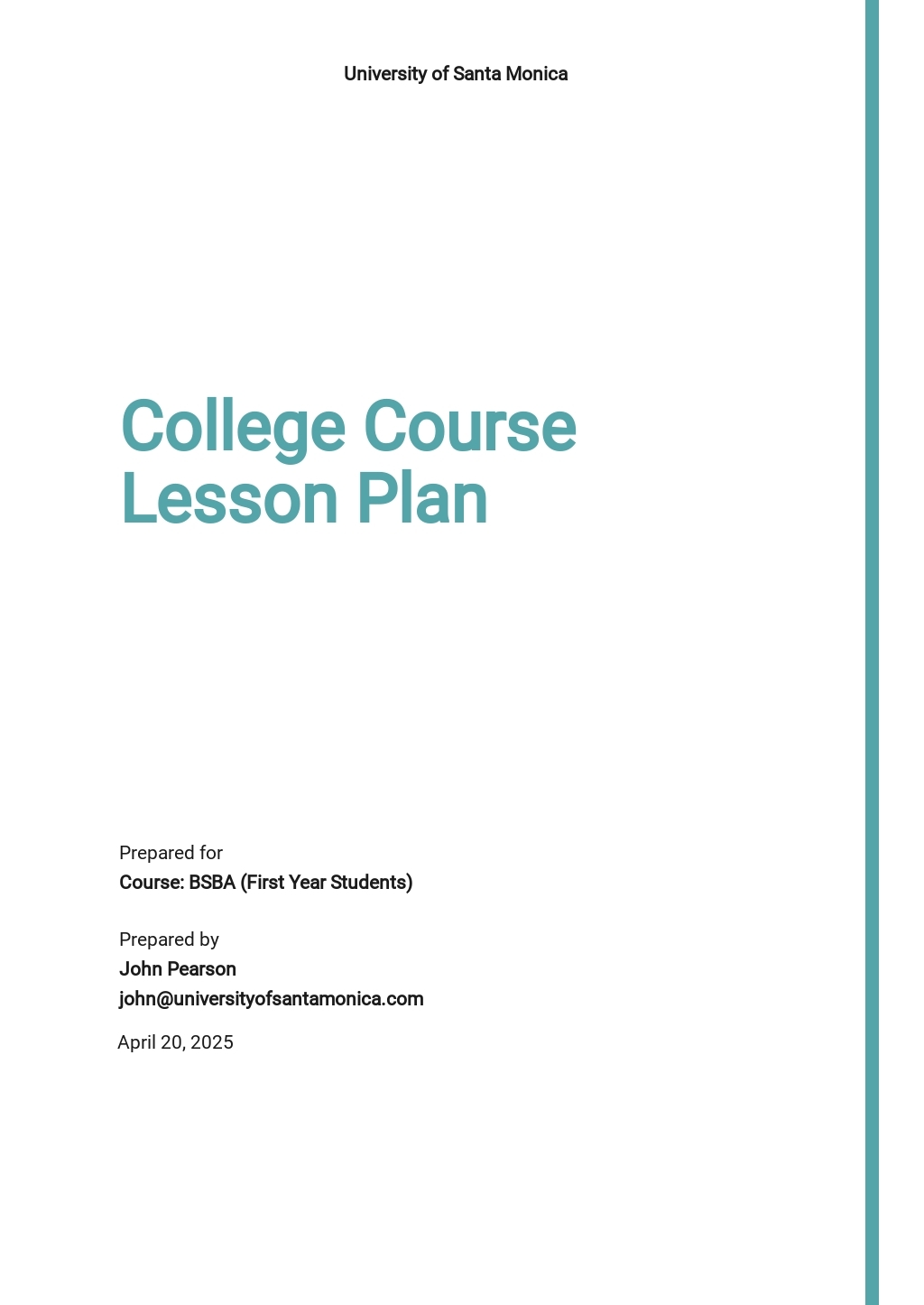 College Lesson Plan Template Google Docs Word Apple Pages PDF 
