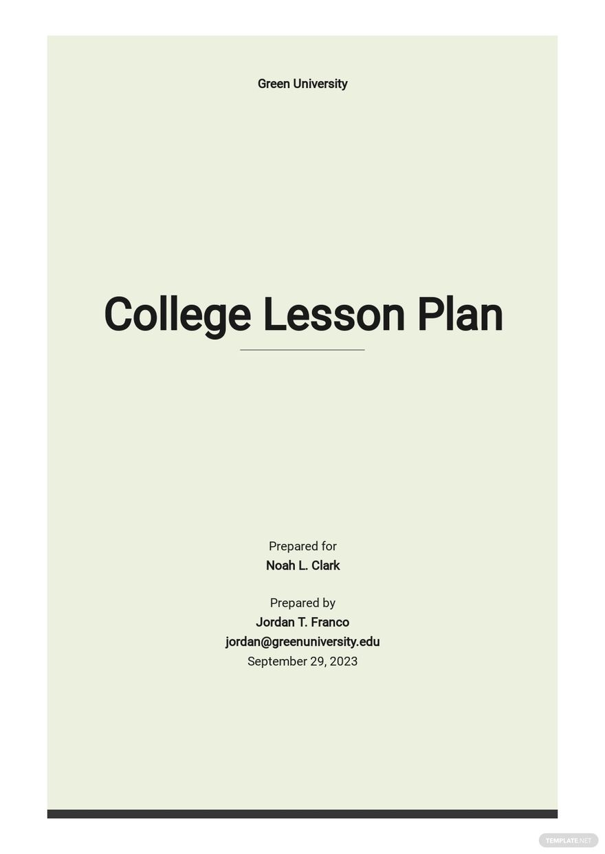 College Lesson Plan Template Google Docs Word Apple Pages PDF