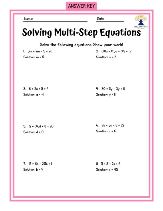 Colorful Solving Multi step Equations Tiered Worksheets Etsy UK