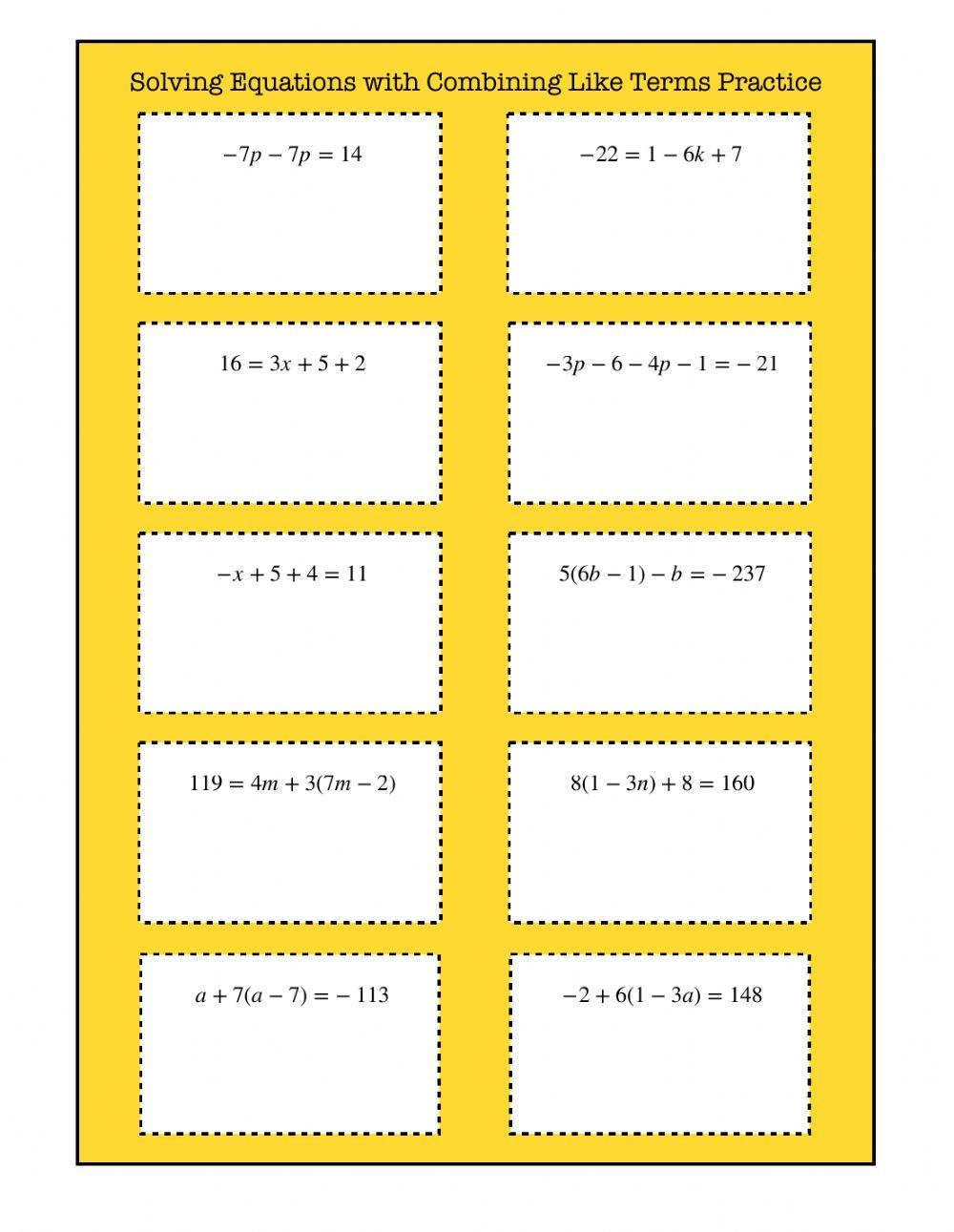 Combining Like Terms Worksheets Library