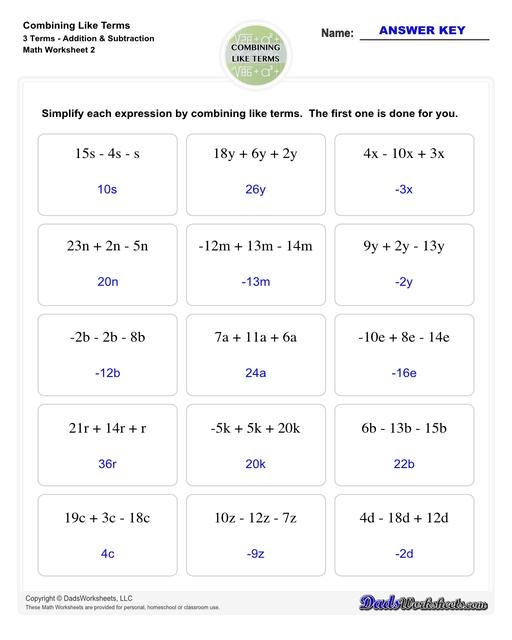 Combining Like Terms Worksheets Worksheets Library