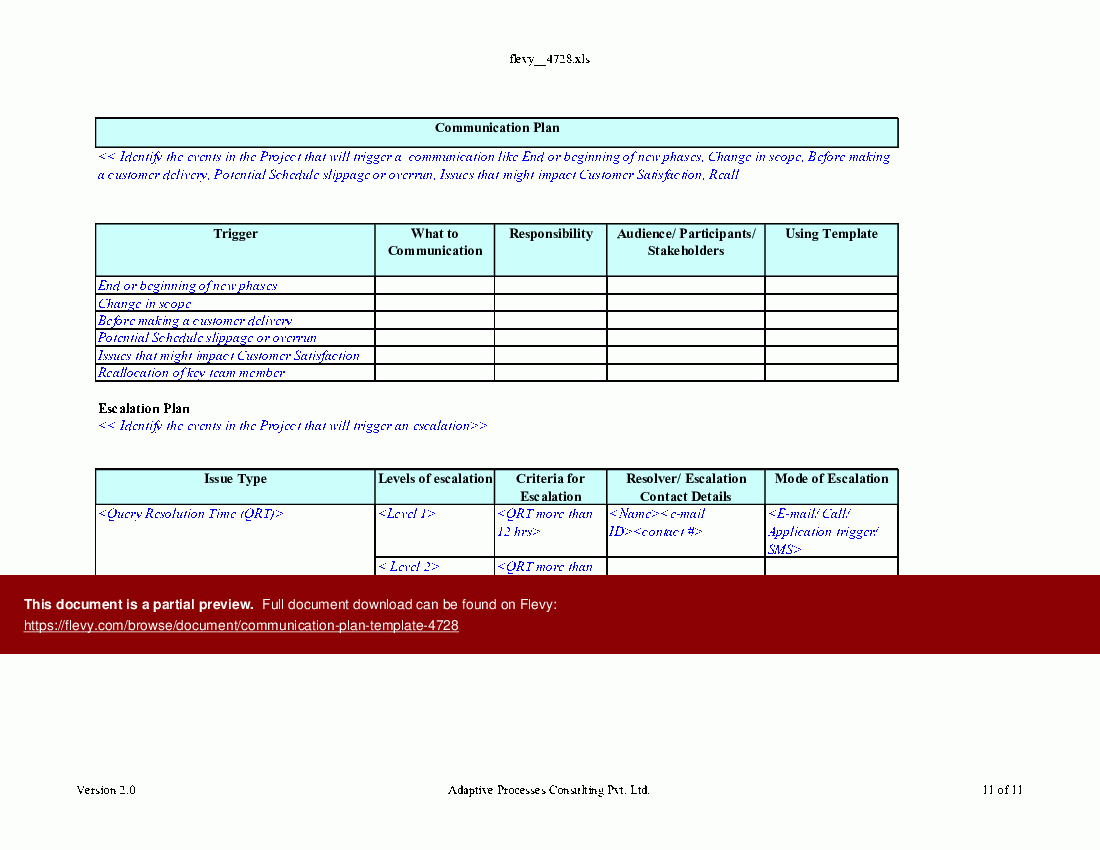 communication plan template xls
