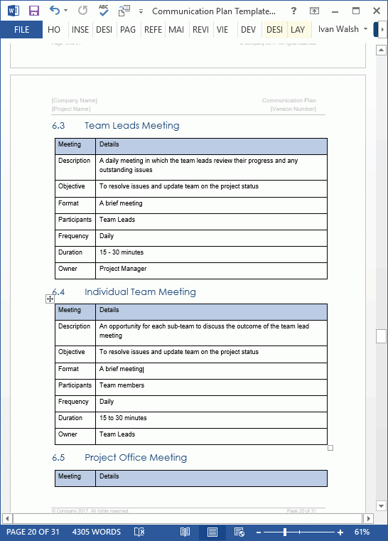 communication plan template word