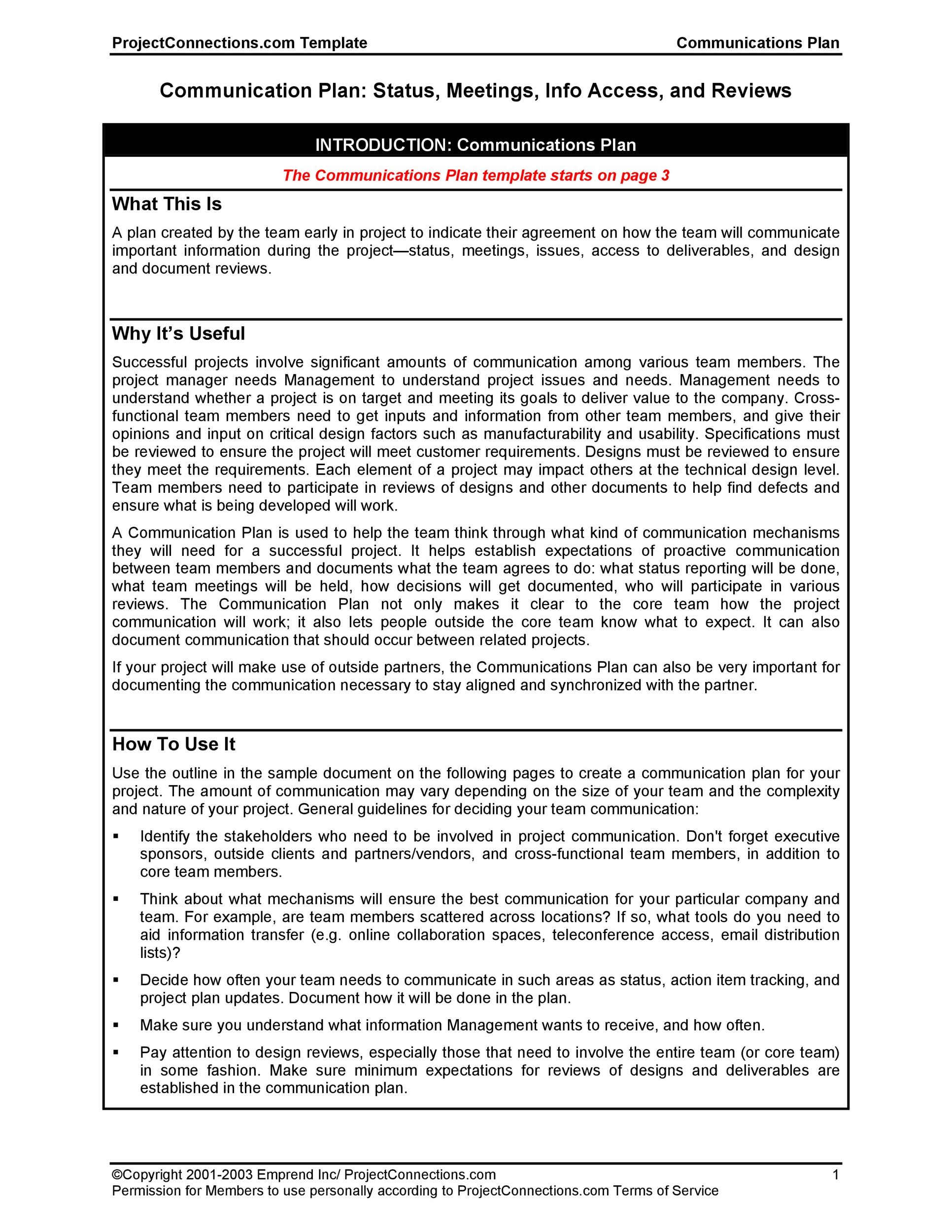 Communications Plan Template Word