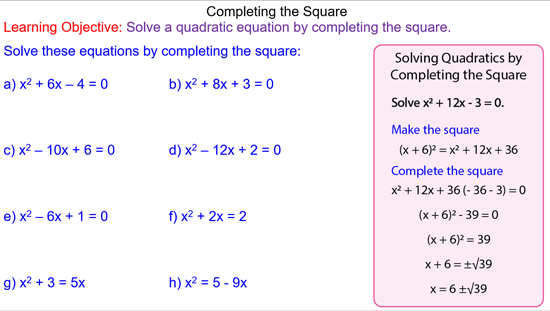 Completing The Square Mr Mathematics Worksheets Library