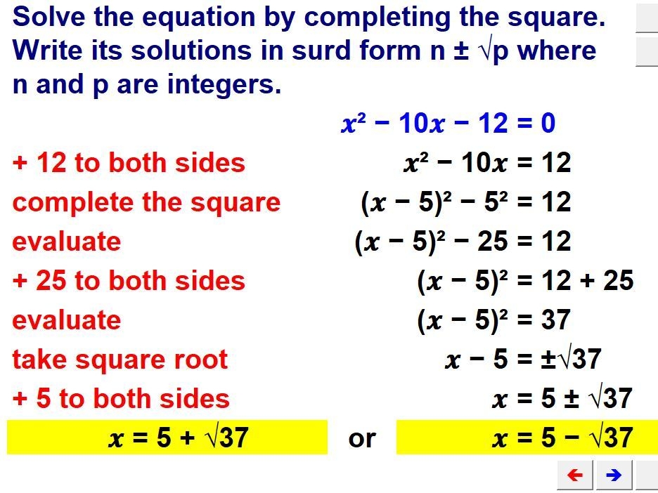 Completing The Square Parabola Completing The Square Equations Worksheets
