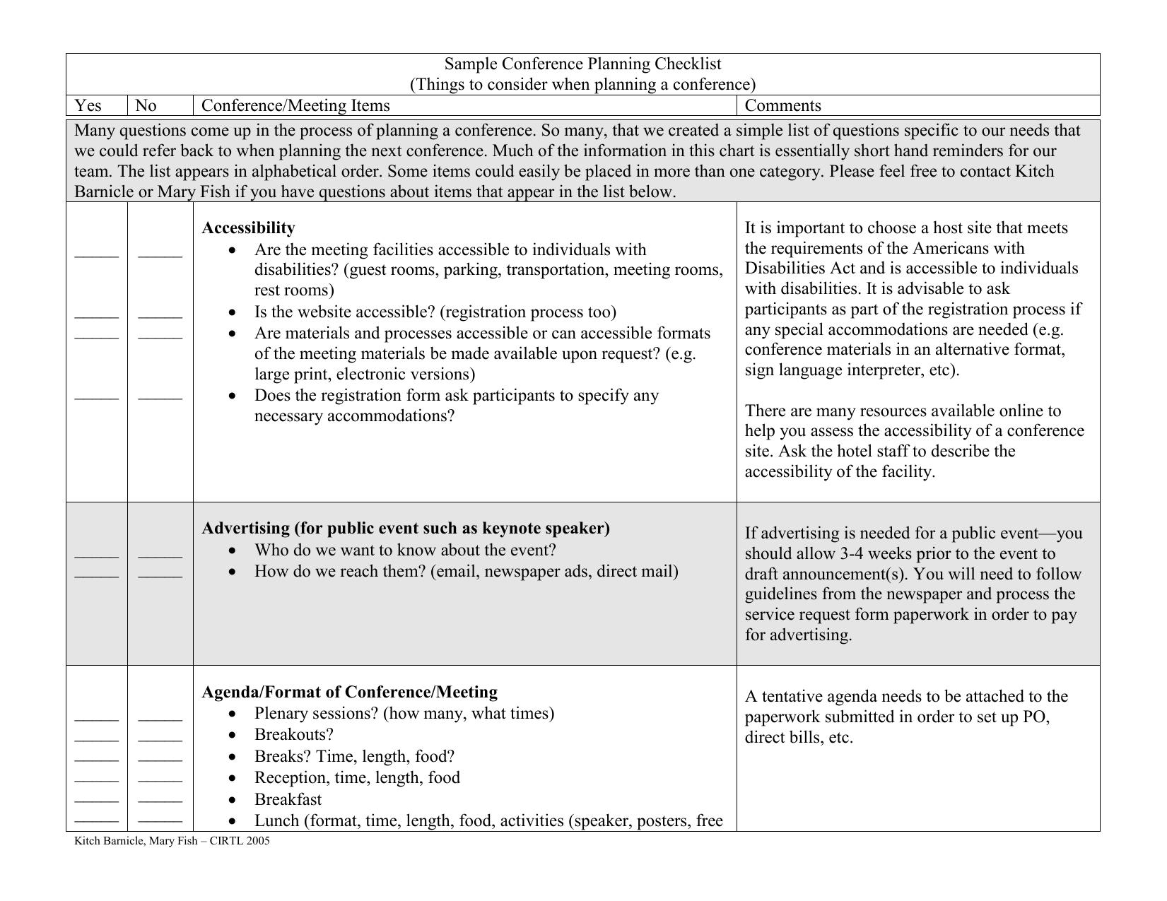 conference planning template