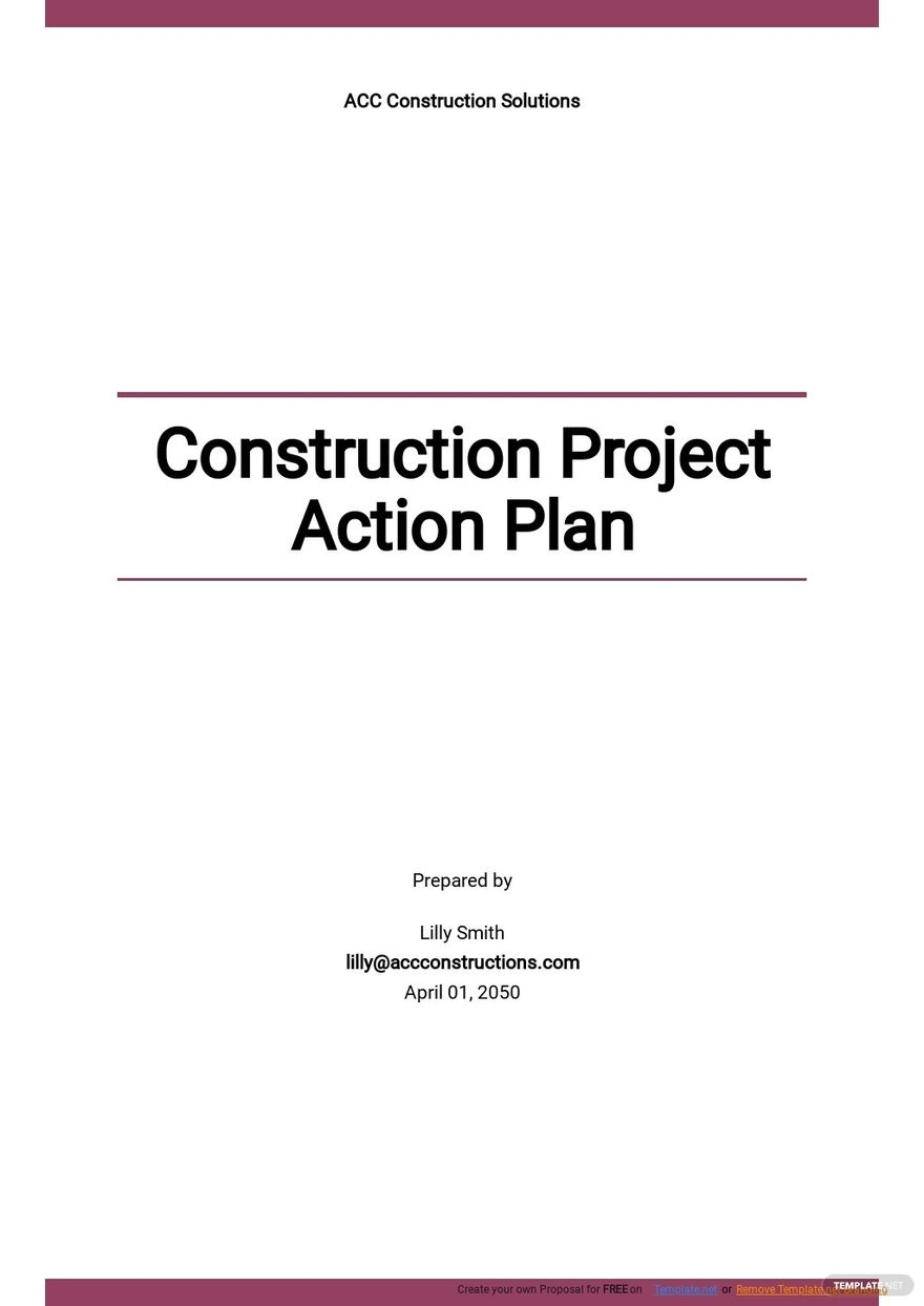 Construction Project Action Plan Template Google Docs Word Apple 
