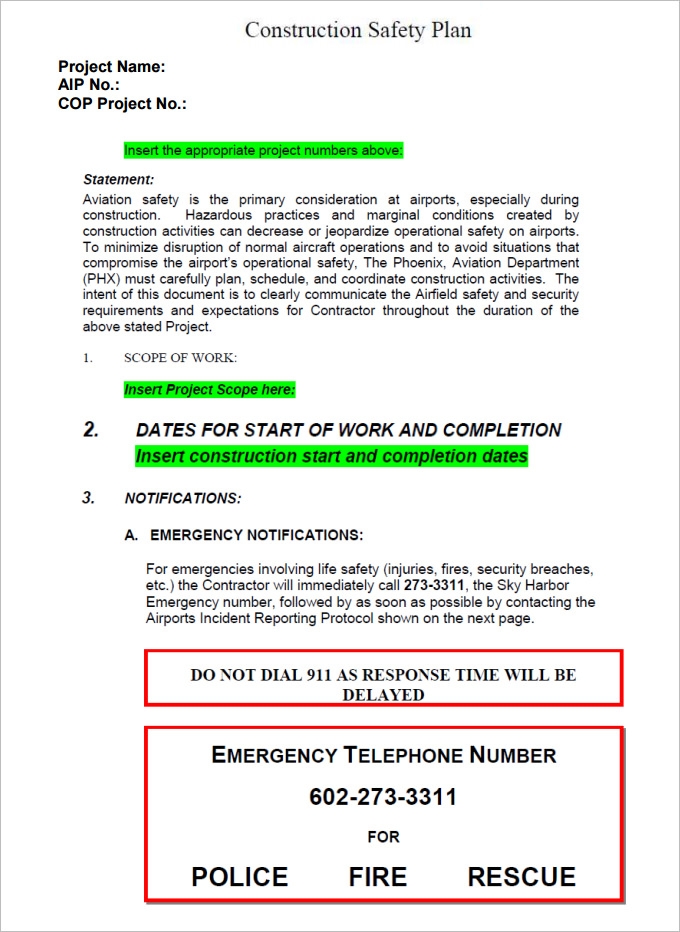 Construction Safety Plan Template 10 Word PDF Documents Download