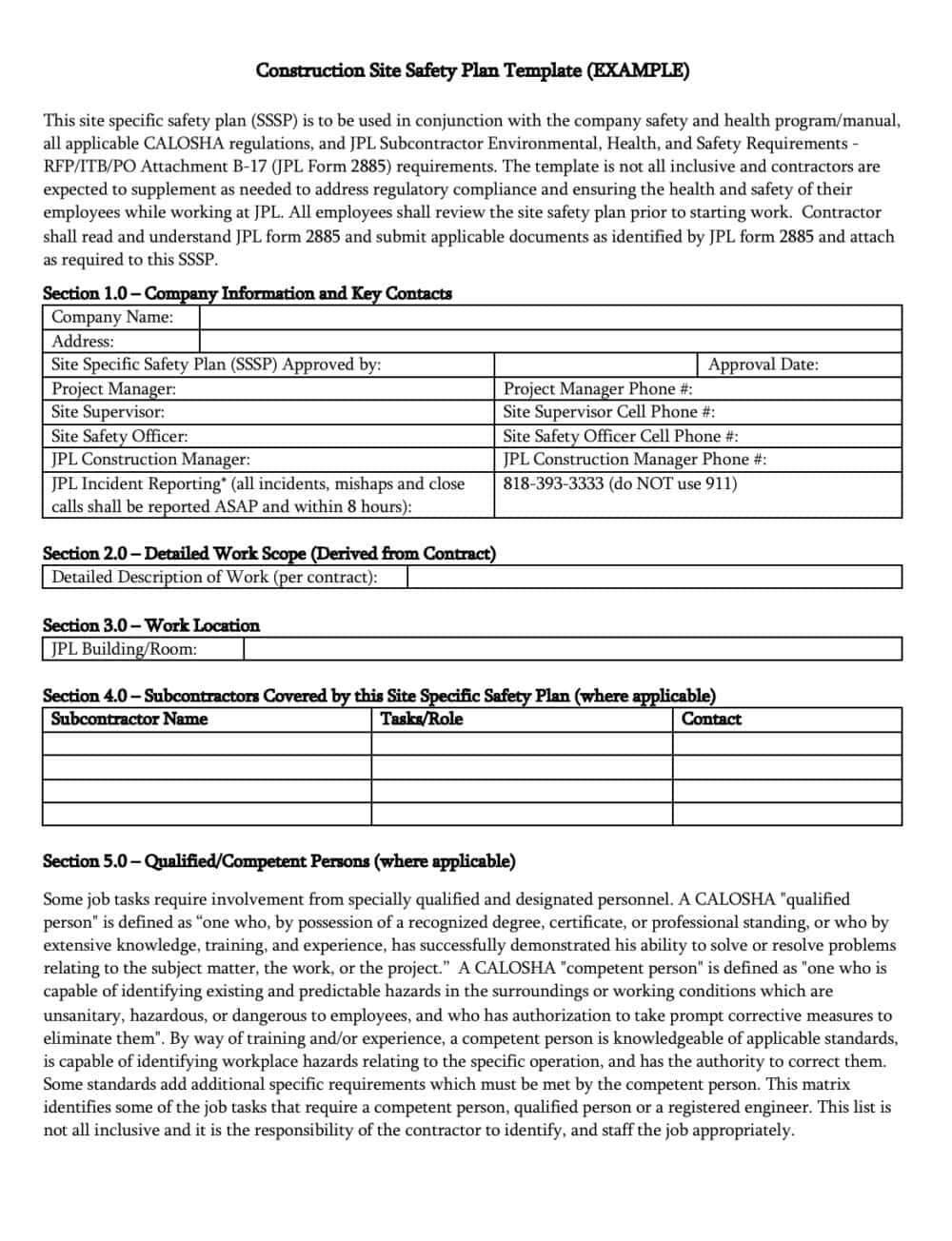 Construction Site Safety Plan Template Construction Documents And