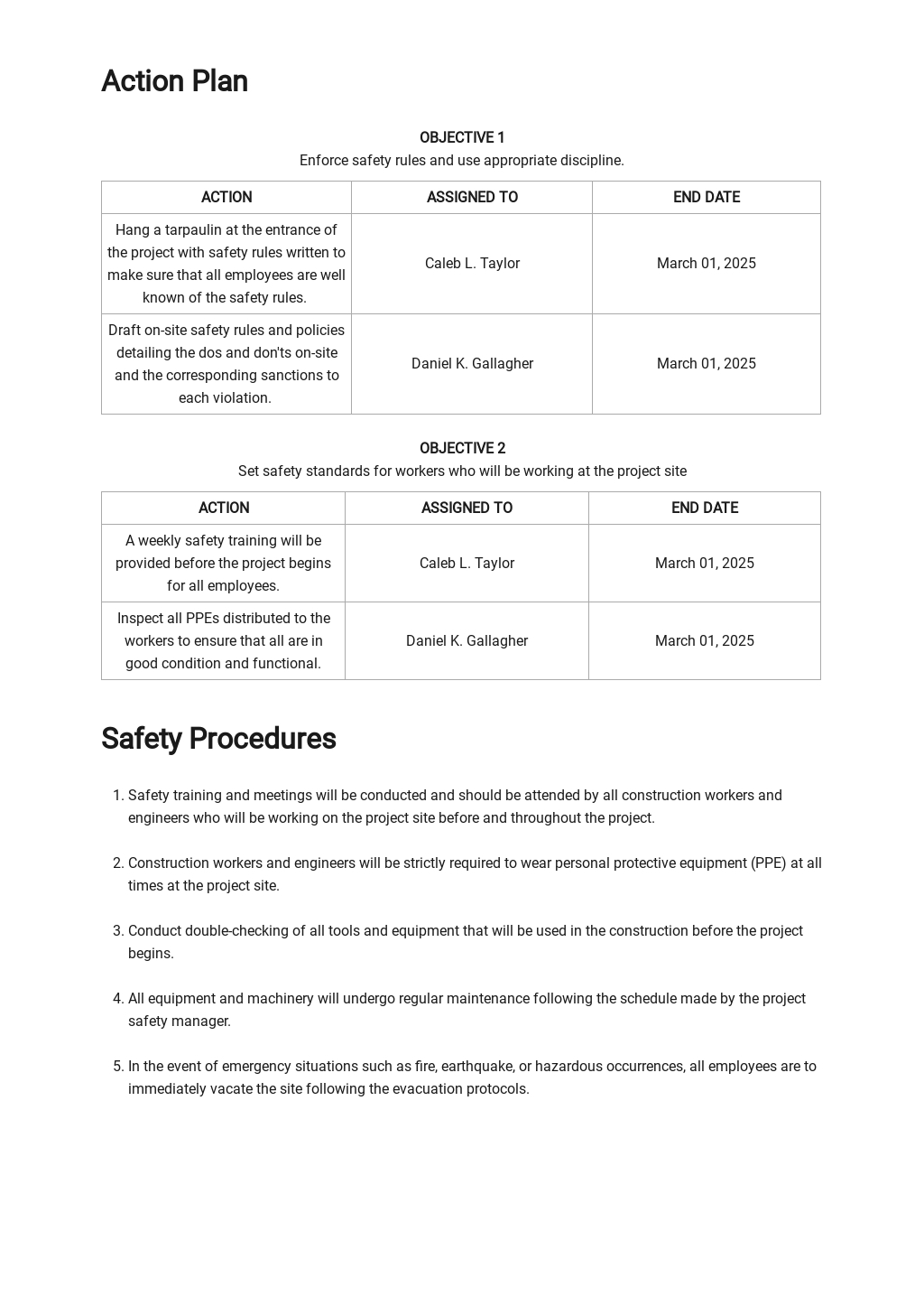 site specific safety plan template word doc