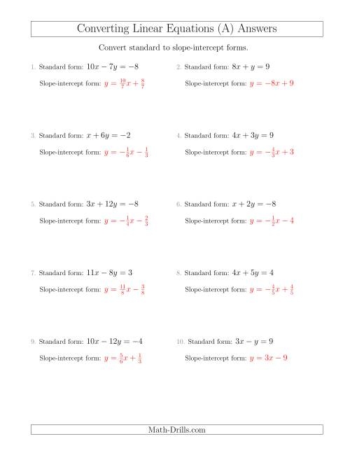Converting Equations Into Slope Intercept Form Worksheet