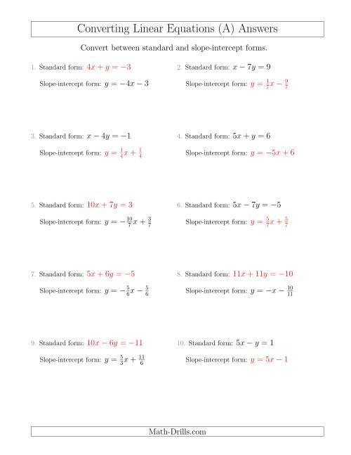 converting linear equations worksheet