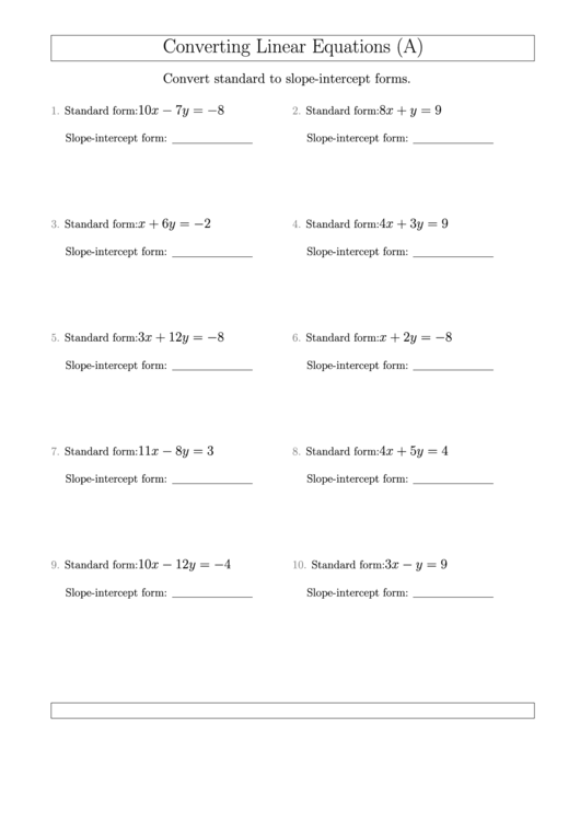 Converting Linear Equations Worksheet Template Printable Pdf Download
