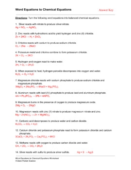 Converting Word Equations To Chemical Equations Worksheet TPT 