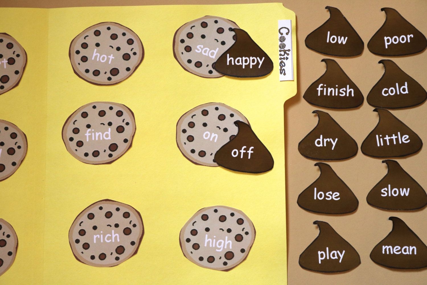 Cookies Antonyms Downloadable Printable Card Stock File Folder Game 1st