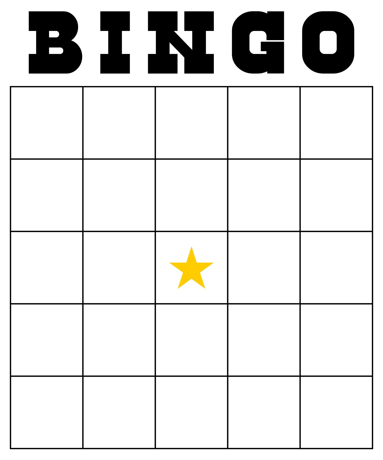 bingo card template free printable