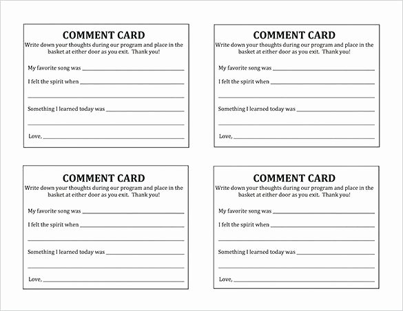 Customer Comment Card Template Shooters Journal